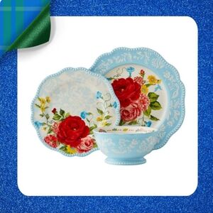 🎁 New Pioneer Woman Sweet Rose 3 Piece Dinnerware Set